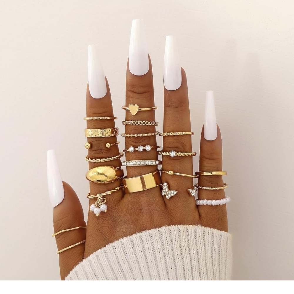 Gold Stackable Midi and Knuckle Ring Set - Women Jewelry 21 Pc